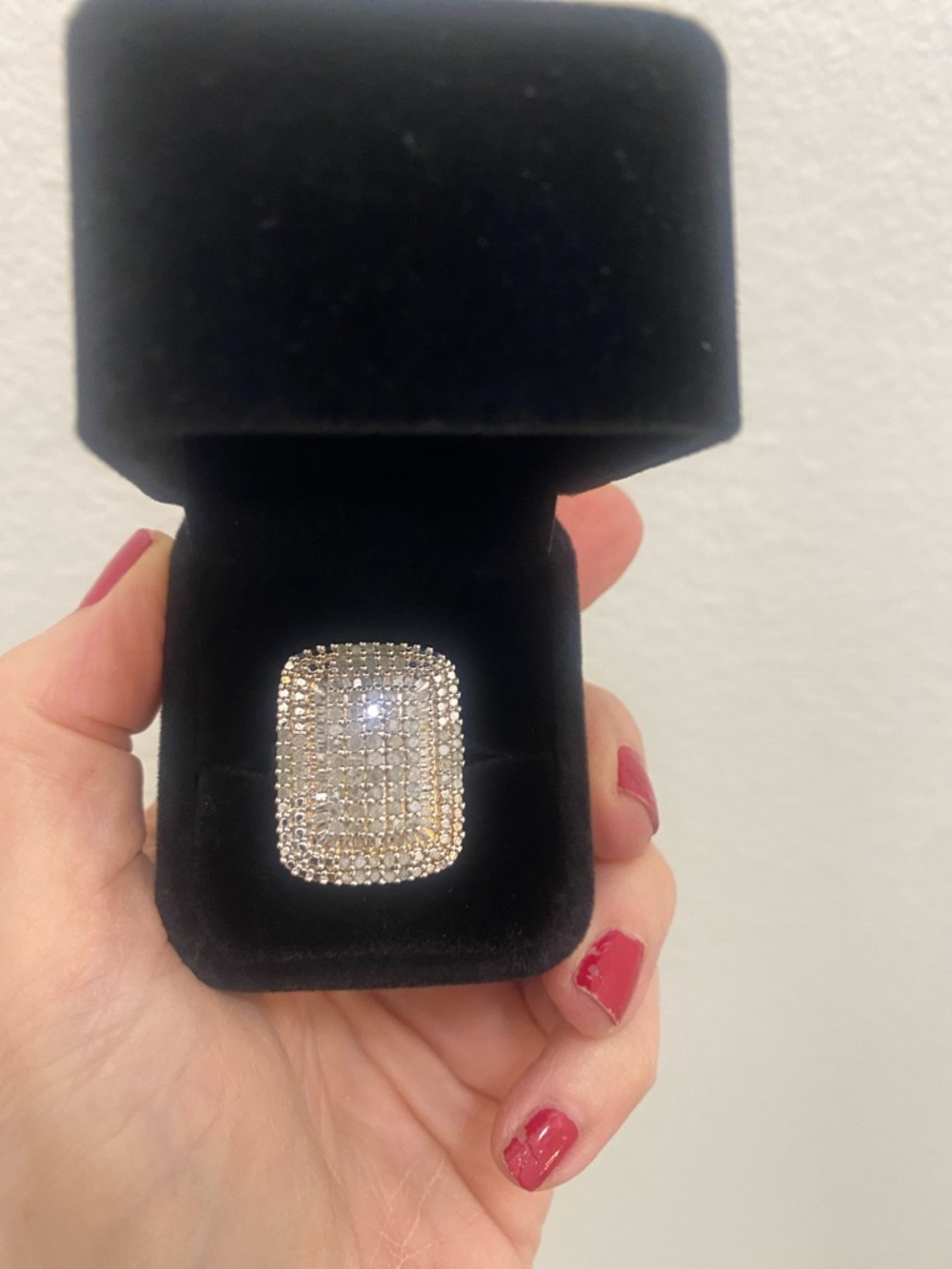 Sparkling Rectangle Pavé Natural Diamond Cocktail Ring 14k plated 925 silver‼️